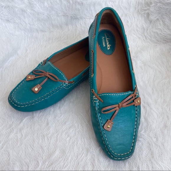 Clarks Shoes - Clarks Artisan Leather Loafer With Bow Teal Blue Brown Size 8